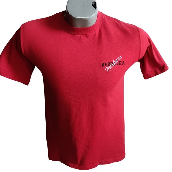 Nebraska Huskers Men's Small Vintage T-shirt Jerzees Embroidered Logo 1990's - Picture 1 of 5